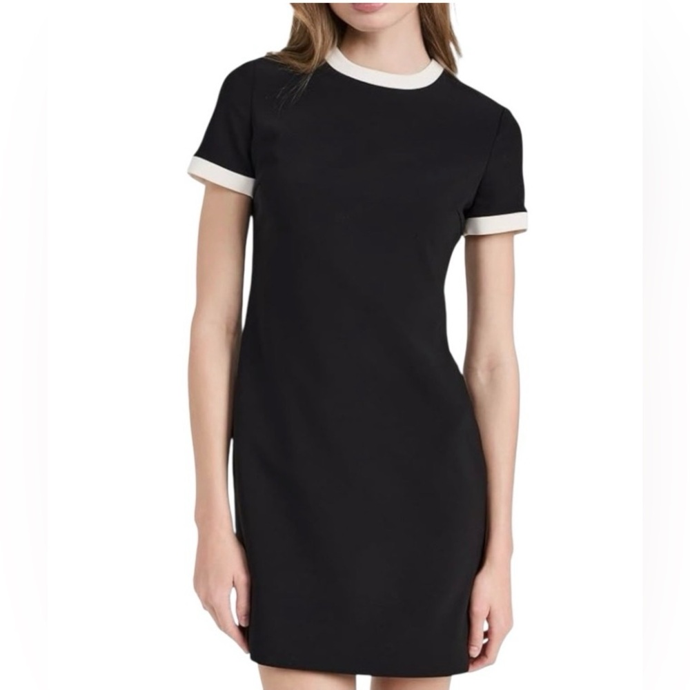 Theory Short Sleeve Mini Dress in Tailor Crepe Black & Ivory Size 14